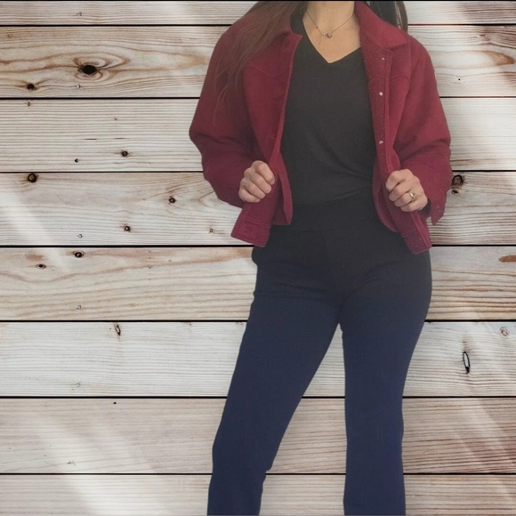 Women's J. Jill Sherpa Lined Faux Suede Jacket Red Size Small - Picture 10 of 13